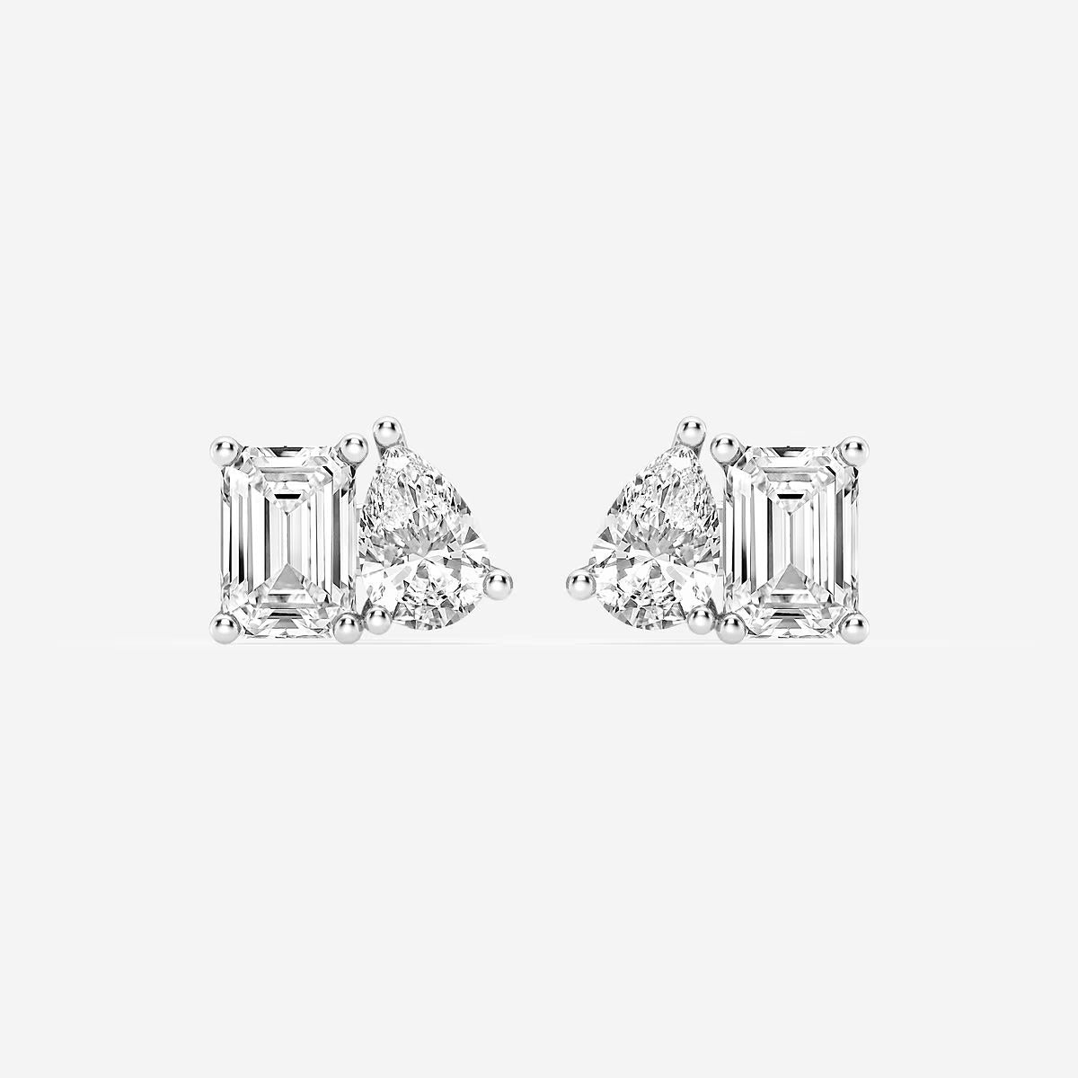 2.00 Ct Toi Et Moi Emerald and Pear Stud Earrings
