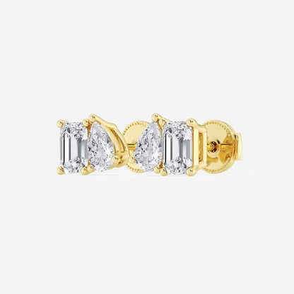 4.00 Ct Toi Et Moi Emerald and Pear Stud Earrings