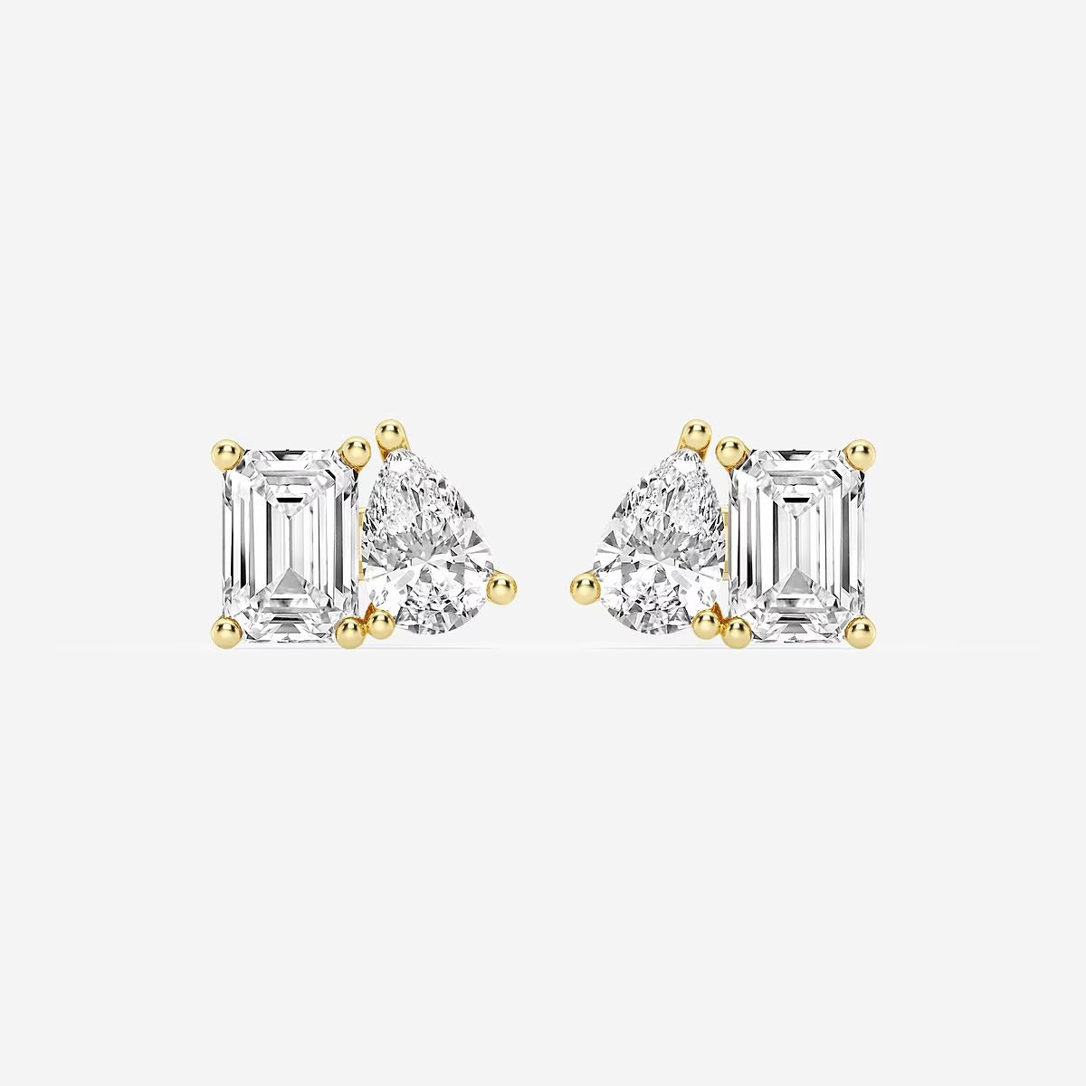 2.00 Ct Toi Et Moi Emerald and Pear Stud Earrings