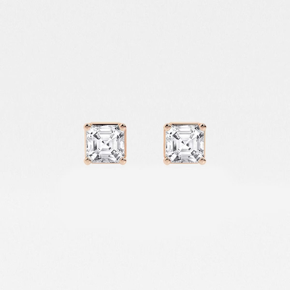 1.00 Ct Asscher Solitaire Four Prong Stud Earrings