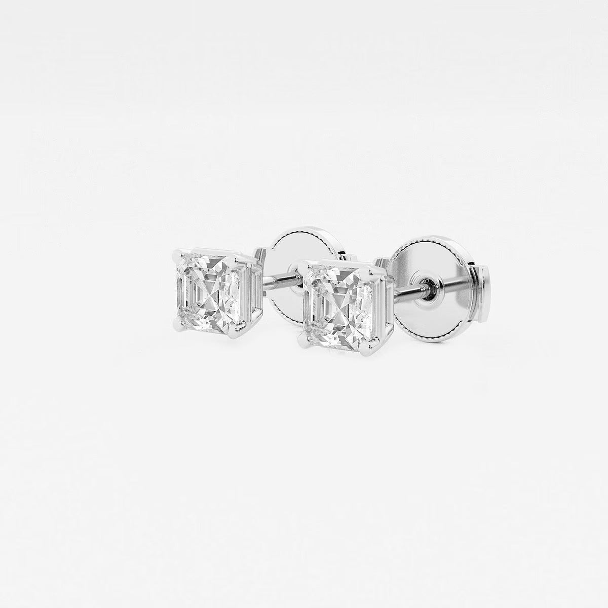 1.00 Ct Asscher Solitaire Four Prong Stud Earrings