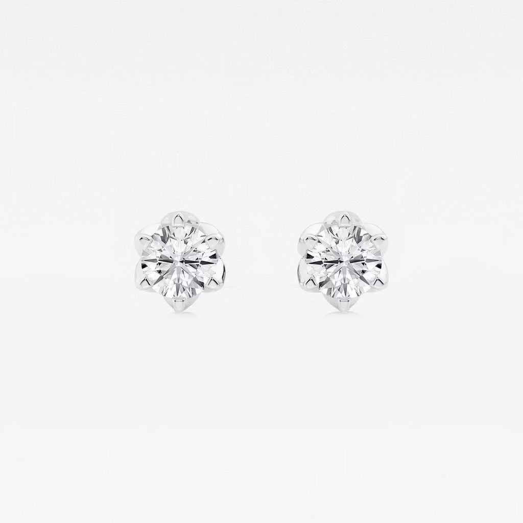 1.00 Ct Round Six Prong Flower Petal Solitaire Stud Earring 