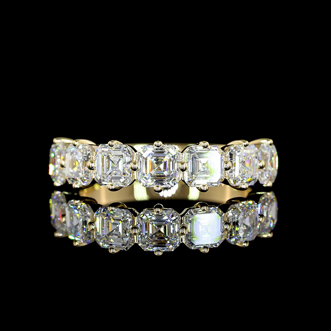 2.19 Cts 14K YELLOW GOLD Asscher Shape 7 Stones Wedding Ring