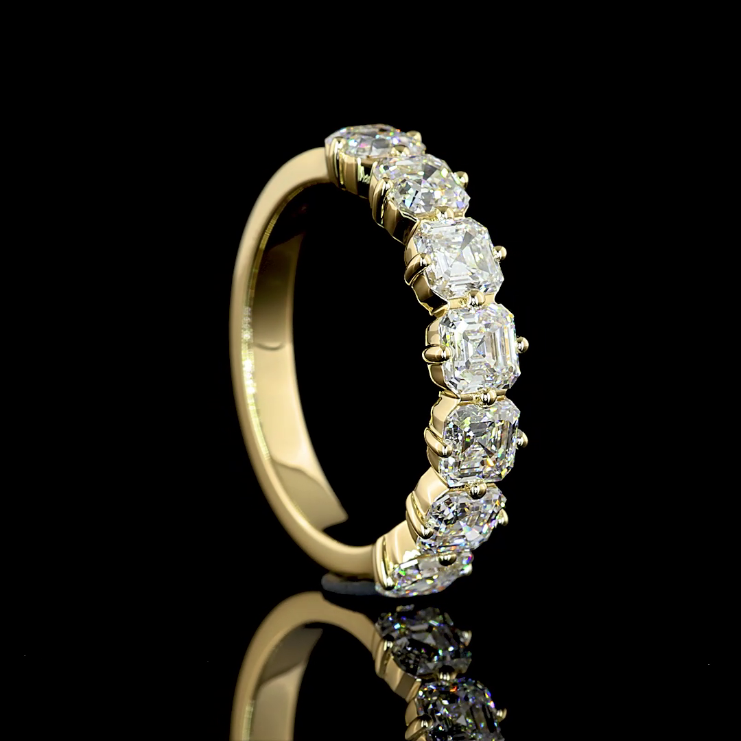 2.19 Cts 14K YELLOW GOLD Asscher Shape 7 Stones Wedding Ring