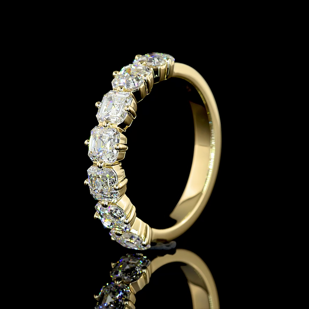 2.19 Cts 14K YELLOW GOLD Asscher Shape 7 Stones Wedding Ring
