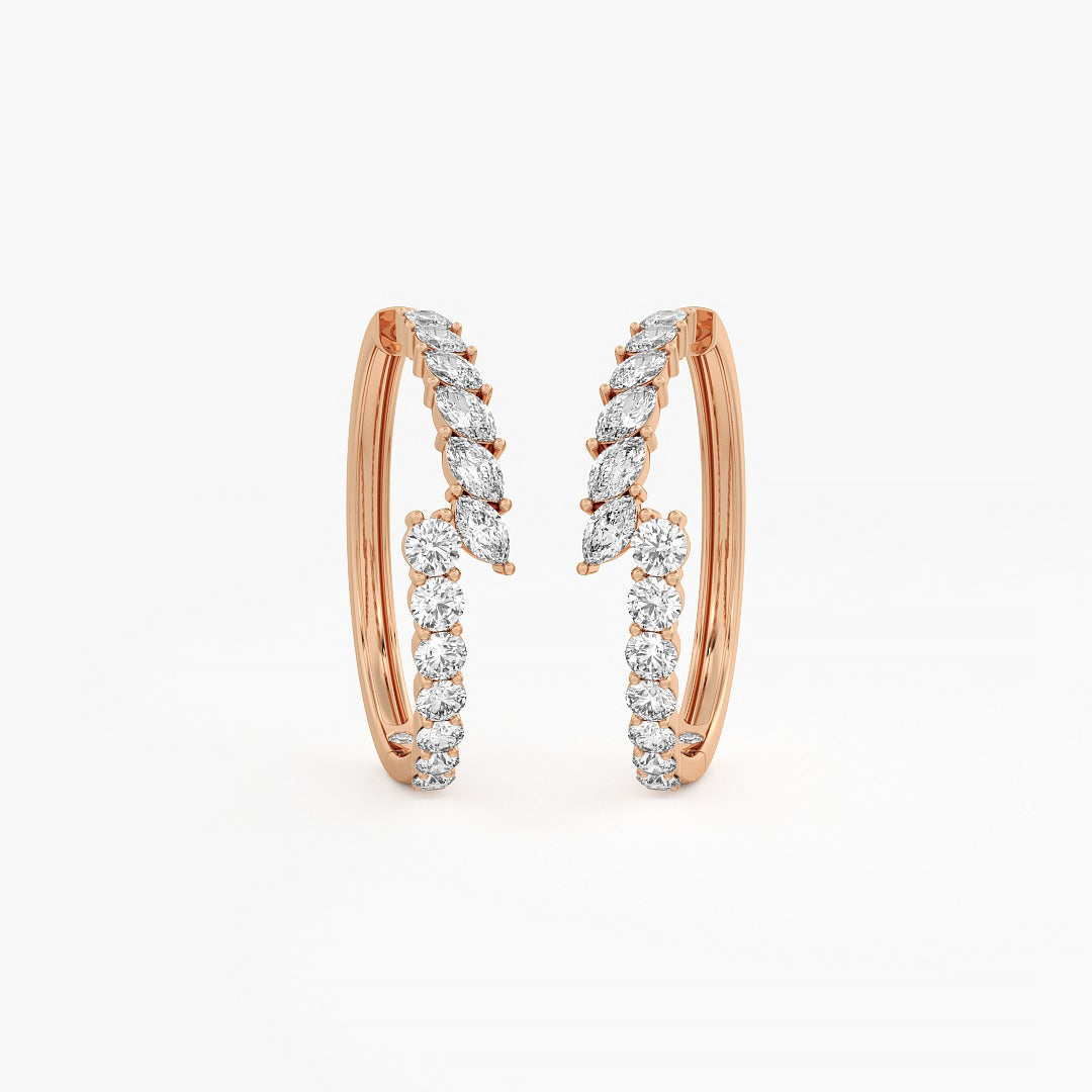 2.95 Ct Round and Marquise Cut Lab Grown Diamond Hoop Earrings