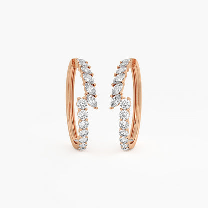 2.95 Ct Round and Marquise Cut Lab Grown Diamond Hoop Earrings