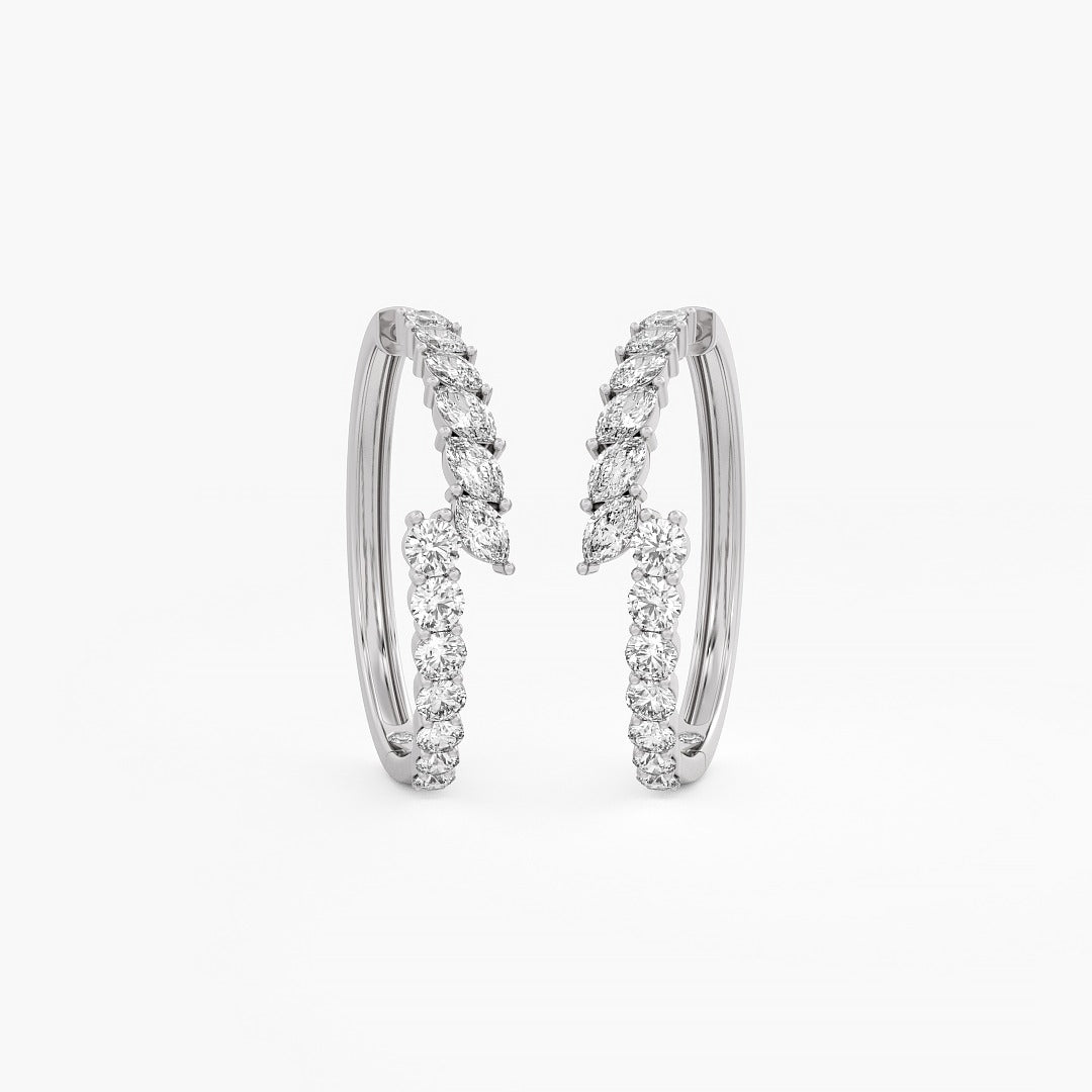 2.95 Ct Round and Marquise Cut Lab Grown Diamond Hoop Earrings