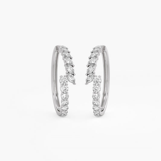 2.95 Ct Round and Marquise Cut Lab Grown Diamond Hoop Earrings