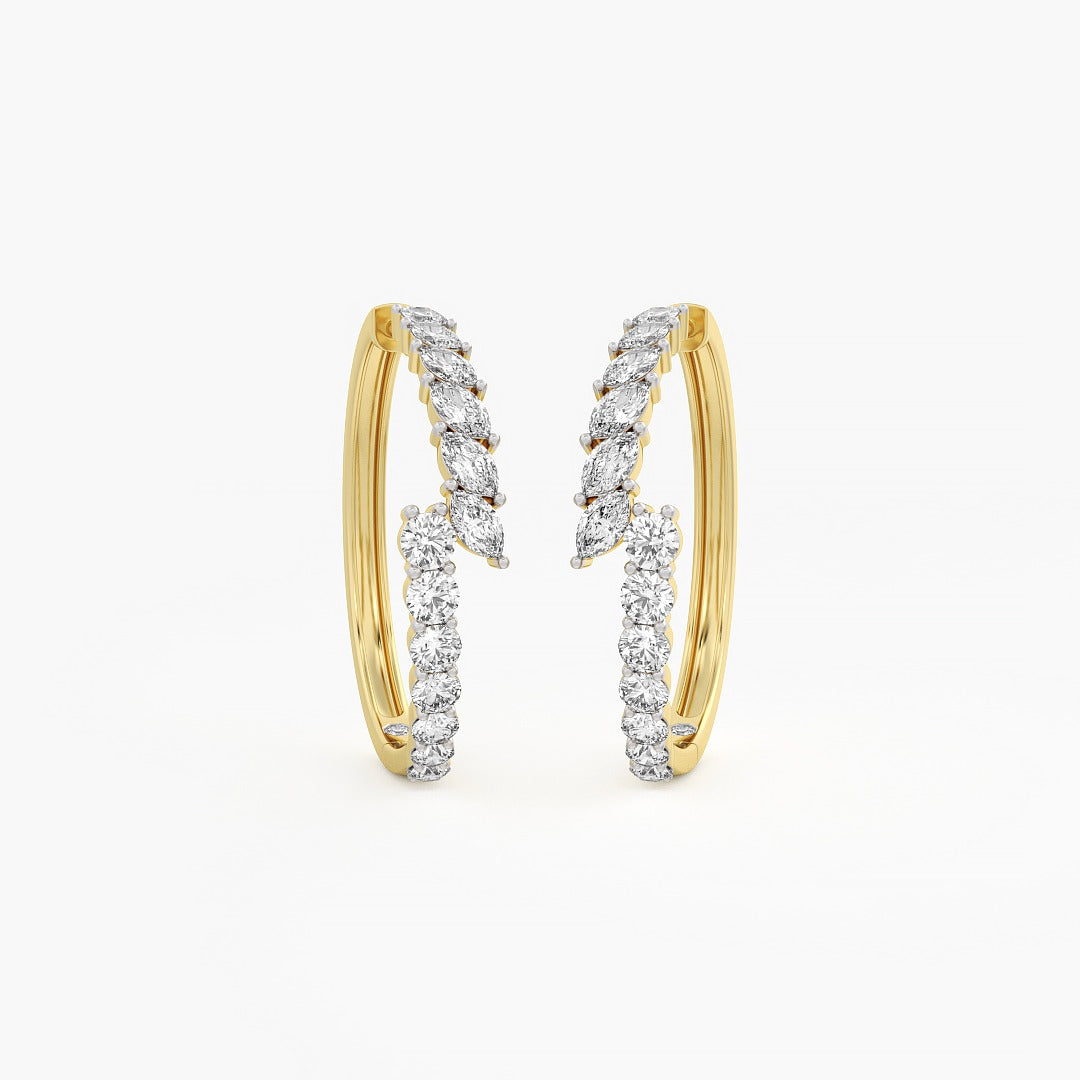 2.95 Ct Marquise And Round Cut Lab Grown Diamond Hoop Earrings