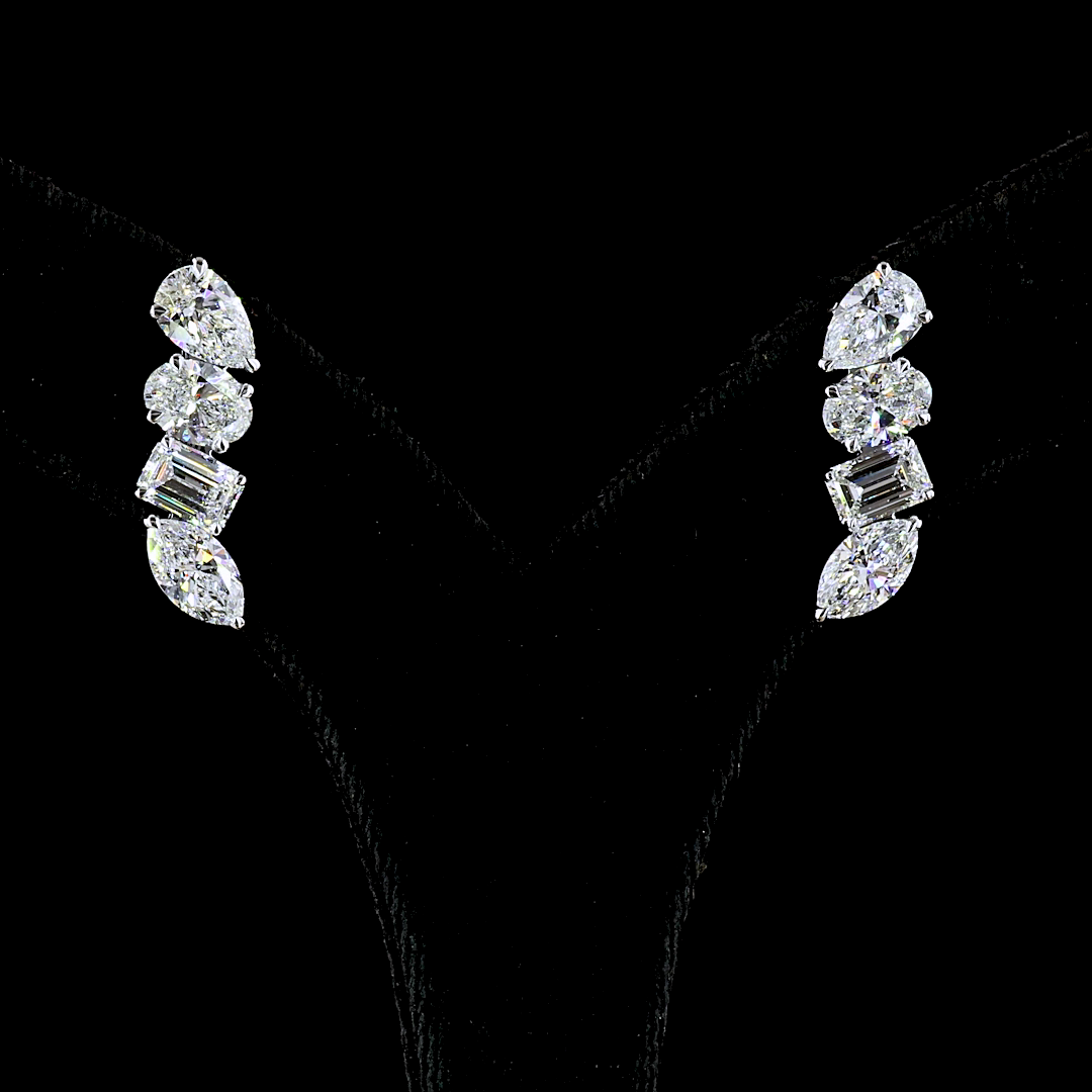 5.75 Cts 14K WHITE GOLD Mixed Shape Crawler Earring