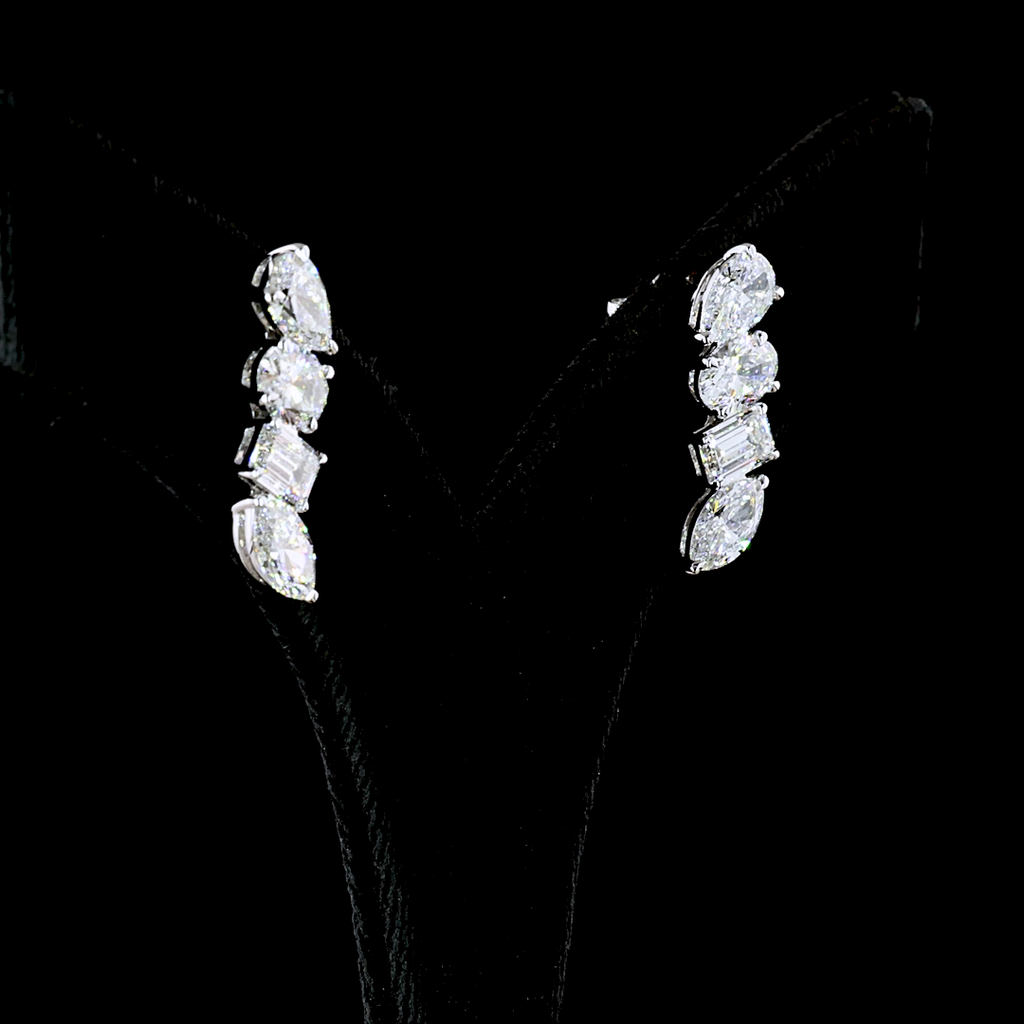 5.75 Cts 14K WHITE GOLD Mixed Shape Crawler Earring