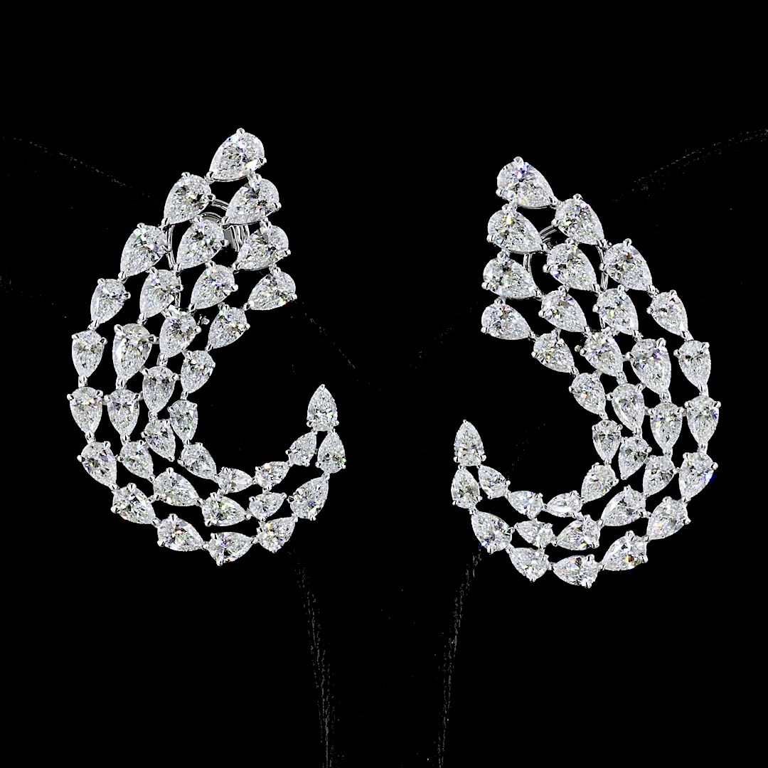 21.04 Cts 18K WHITE GOLD Pear Shape Crawler Earring