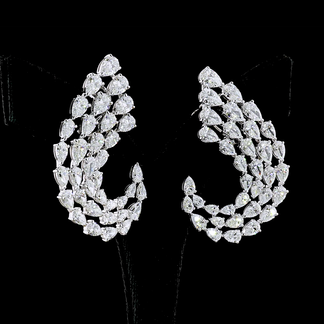 21.04 Cts 18K WHITE GOLD Pear Shape Crawler Earring