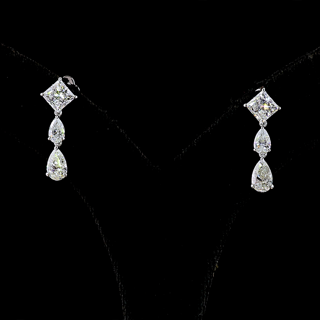 2.97 Cts 14K WHITE GOLD Princess Shape Hanging Earring