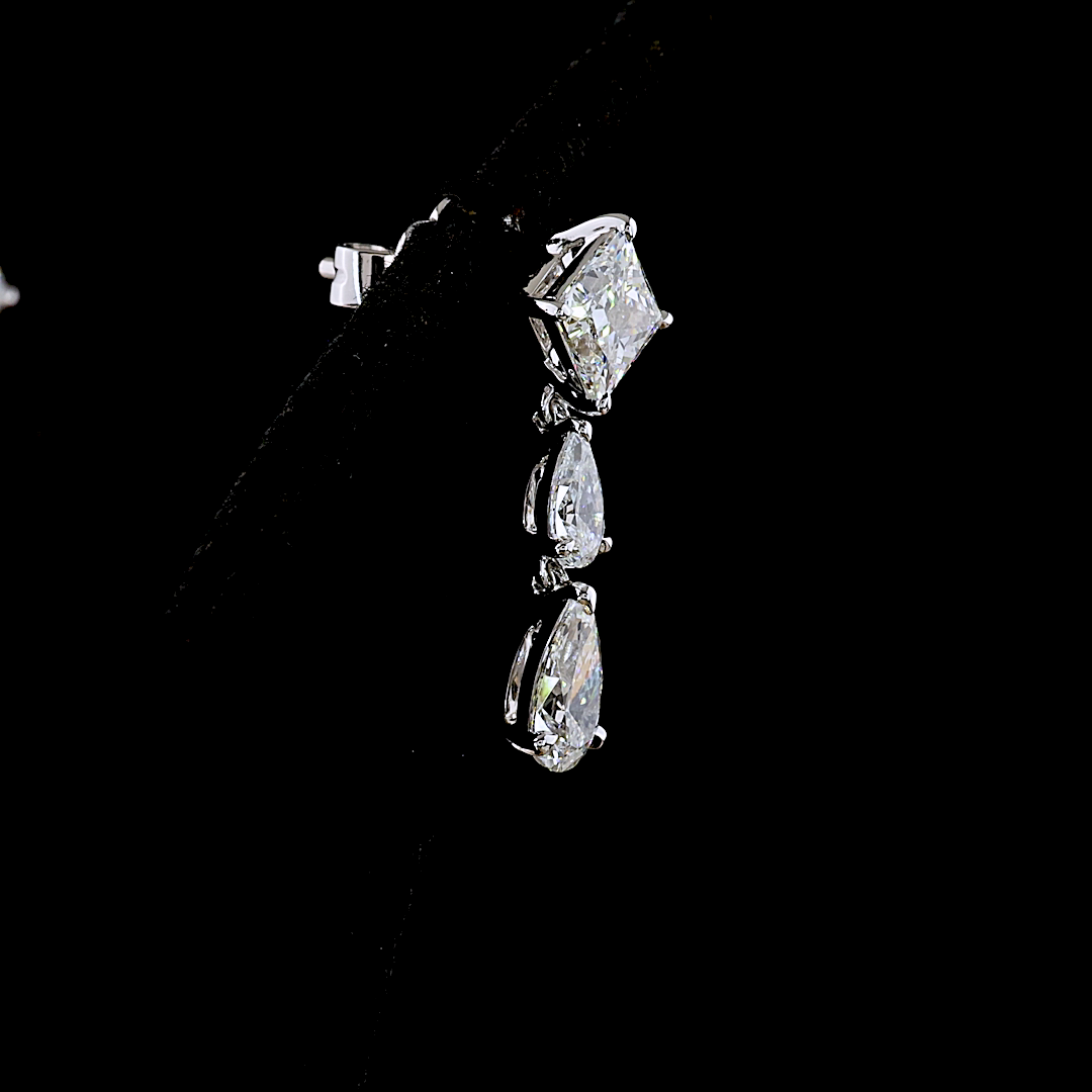 2.97 Cts 14K WHITE GOLD Princess Shape Hanging Earring