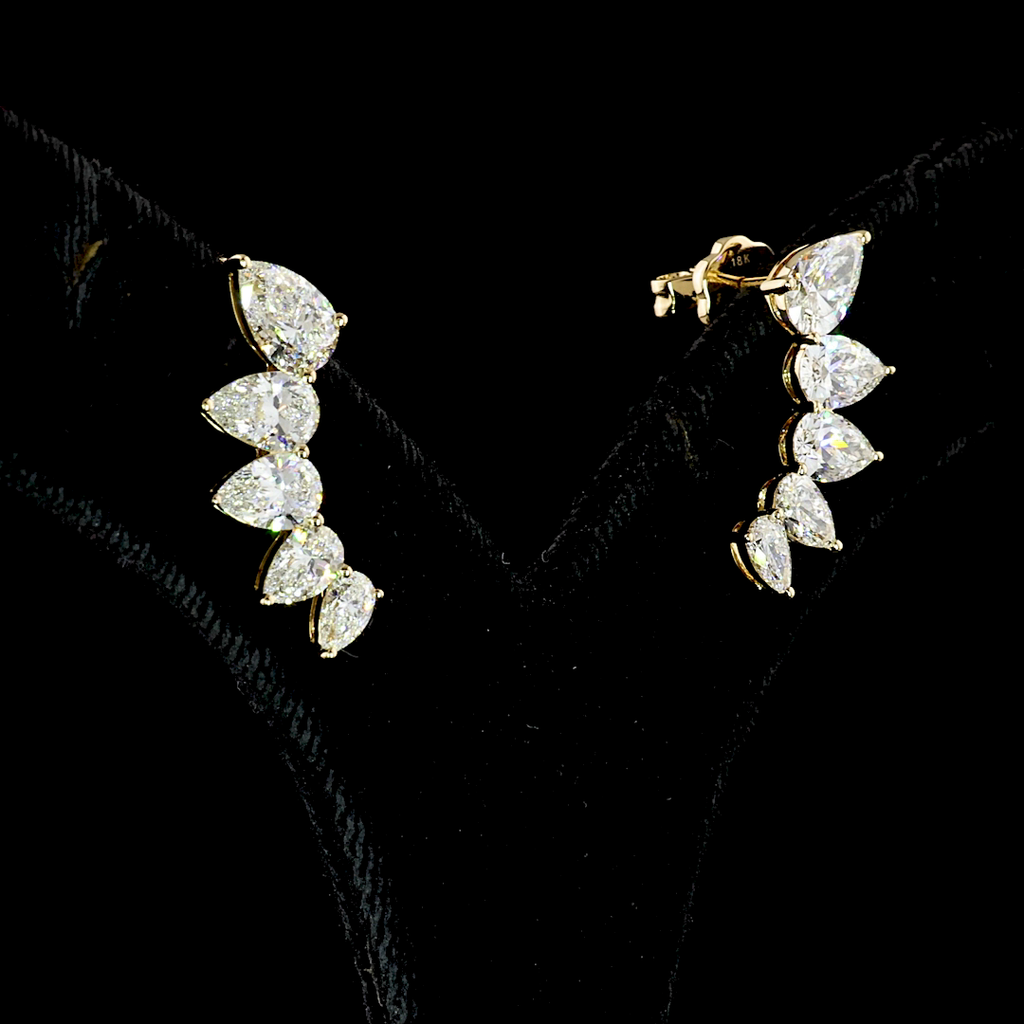 3.84 Cts 18K YELLOW GOLD Pear Shape Crawler Earring