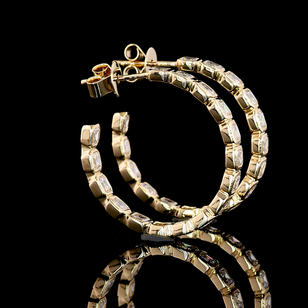 3.26 Cts 14K YELLOW GOLD Asscher Shape C Hoops Earring