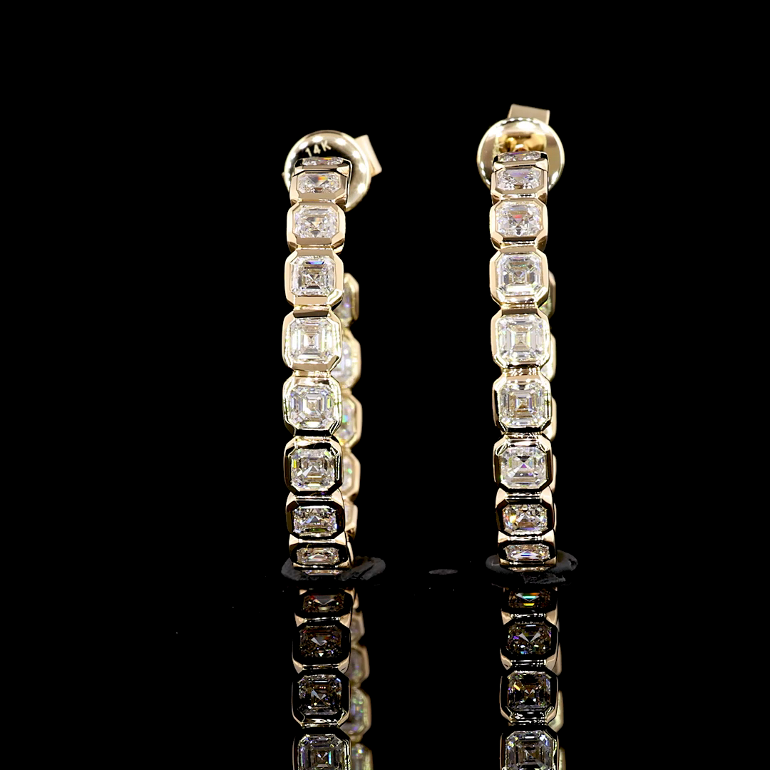 3.26 Cts 14K YELLOW GOLD Asscher Shape C Hoops Earring