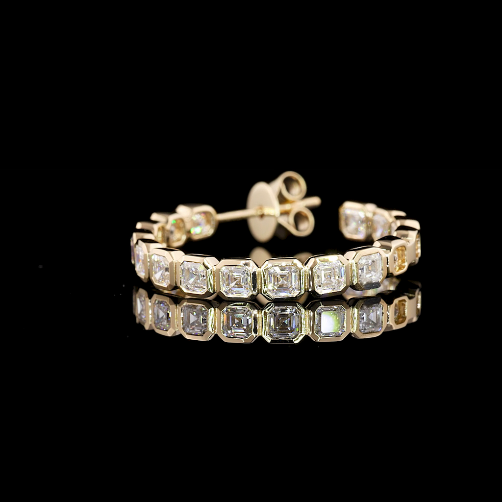 3.26 Cts 14K YELLOW GOLD Asscher Shape C Hoops Earring