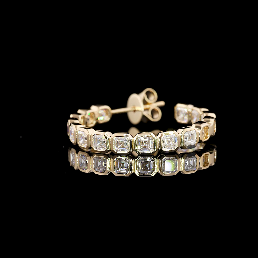 3.26 Cts 14K YELLOW GOLD Asscher Shape C Hoops Earring