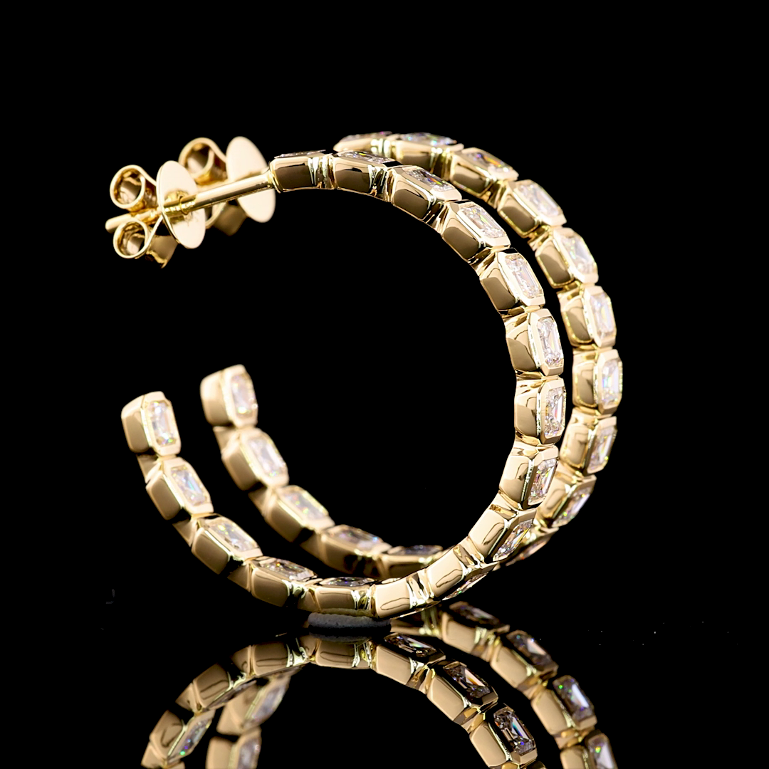 4.06 Cts 14K YELLOW GOLD Asscher Shape C Hoops Earring