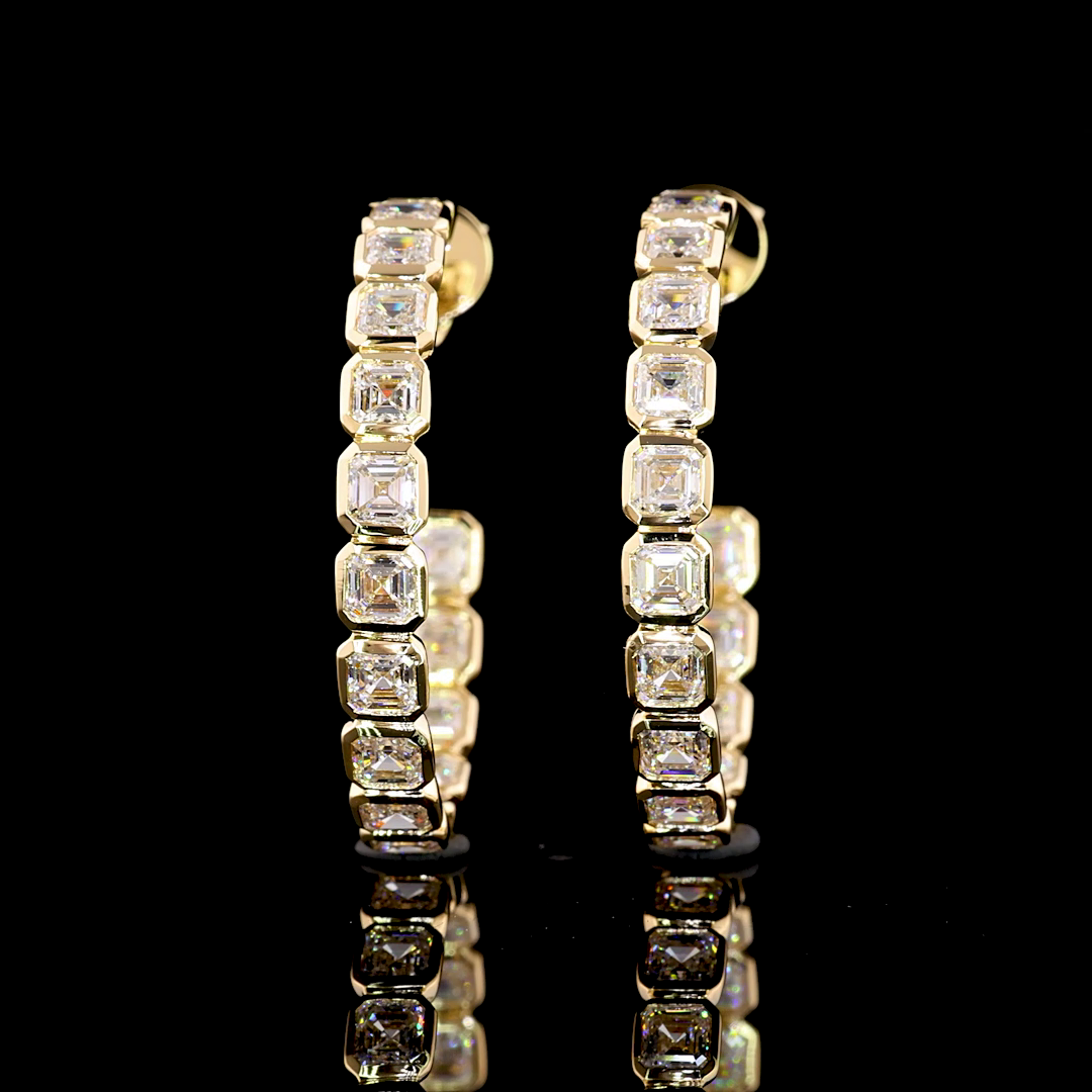 4.06 Cts 14K YELLOW GOLD Asscher Shape C Hoops Earring