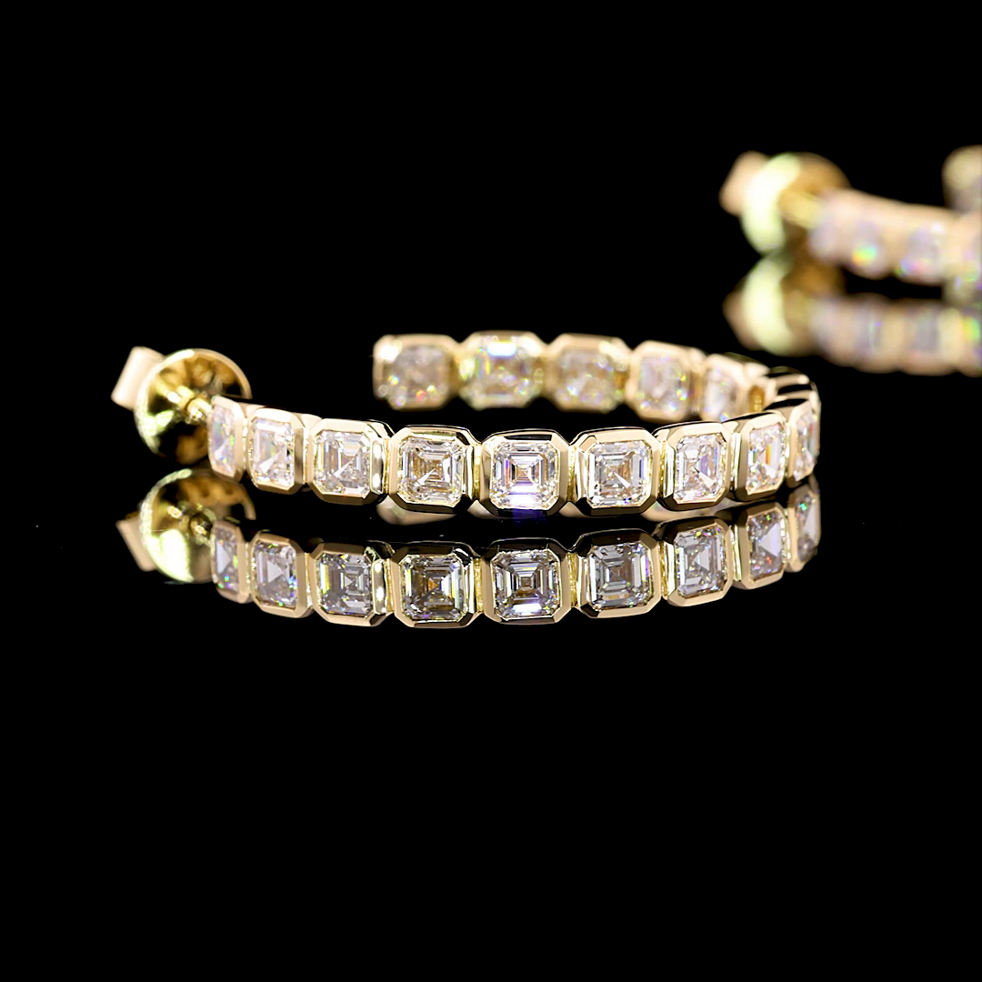 4.06 Cts 14K YELLOW GOLD Asscher Shape C Hoops Earring