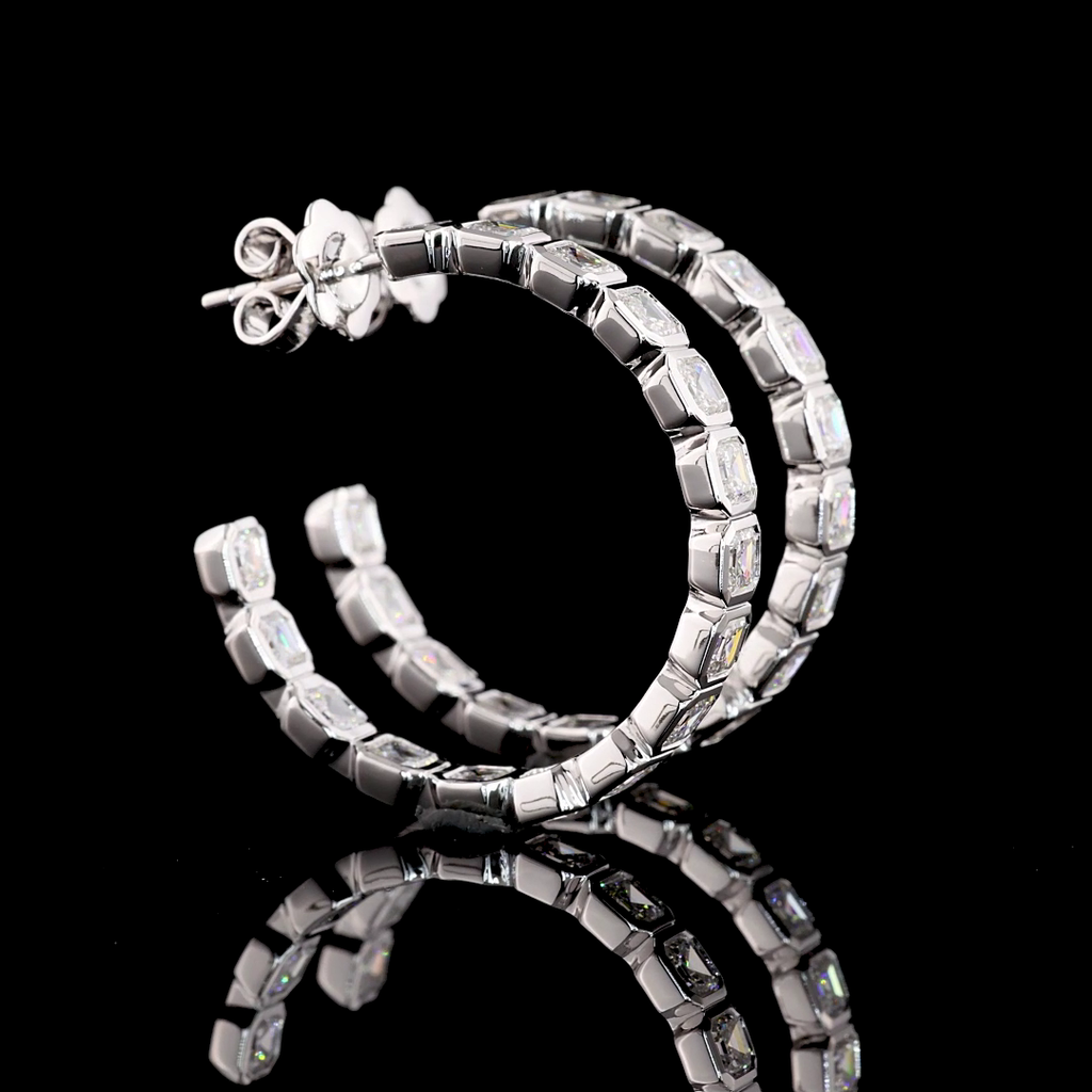 5.19 Cts 14K WHITE GOLD Asscher Shape C Hoops Earring