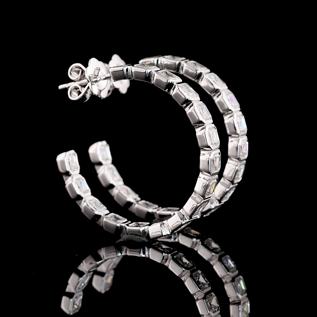 5.19 Cts 14K WHITE GOLD Asscher Shape C Hoops Earring