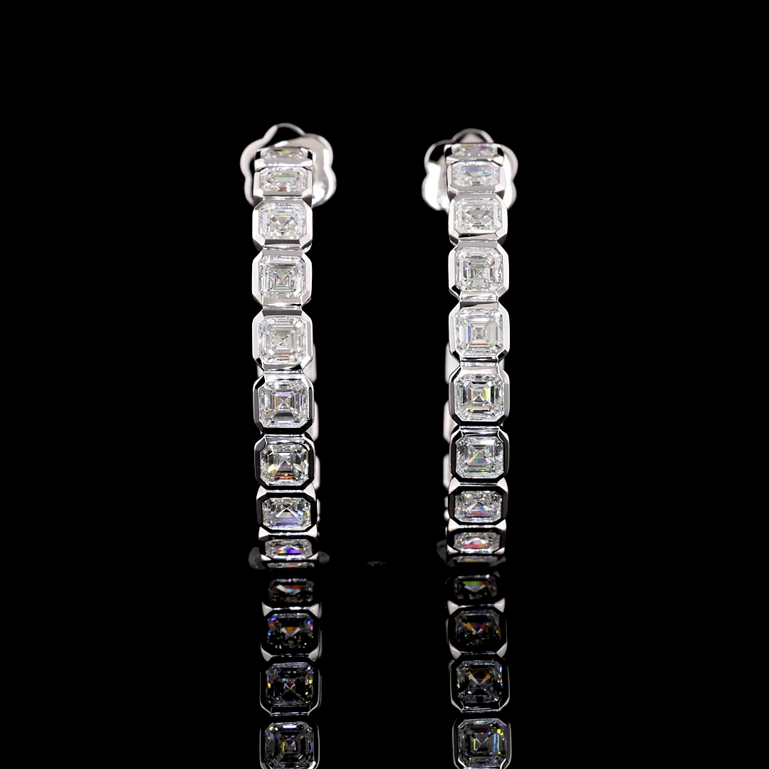 5.19 Cts 14K WHITE GOLD Asscher Shape C Hoops Earring