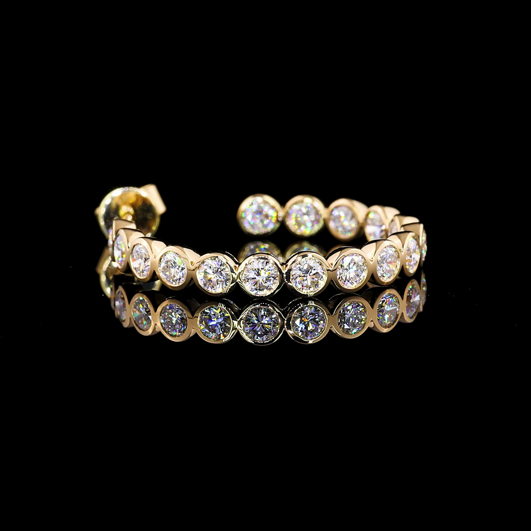 2.87 Cts 14K YELLOW GOLD Round Shape C Hoops Earring