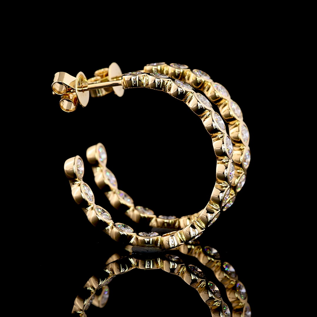 2.87 Cts 14K YELLOW GOLD Round Shape C Hoops Earring