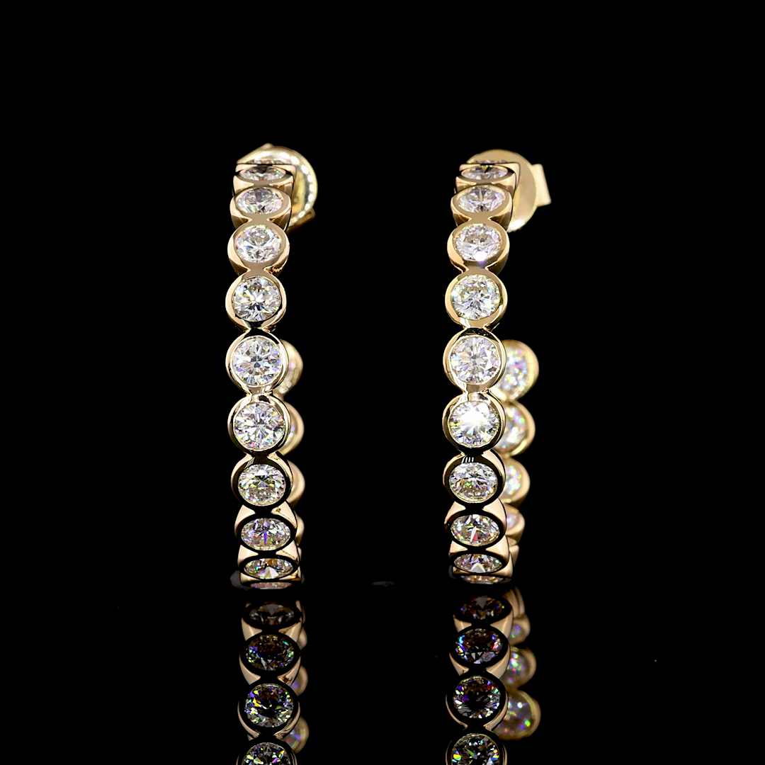 2.87 Cts 14K YELLOW GOLD Round Shape C Hoops Earring