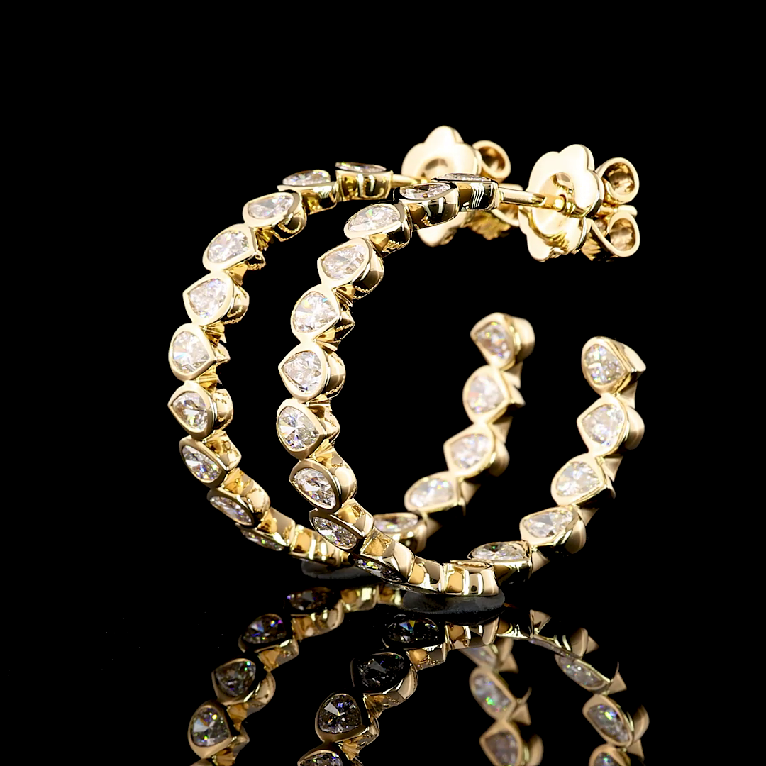 4.12 Cts 14K YELLOW GOLD Pear Shape C Hoops Earring