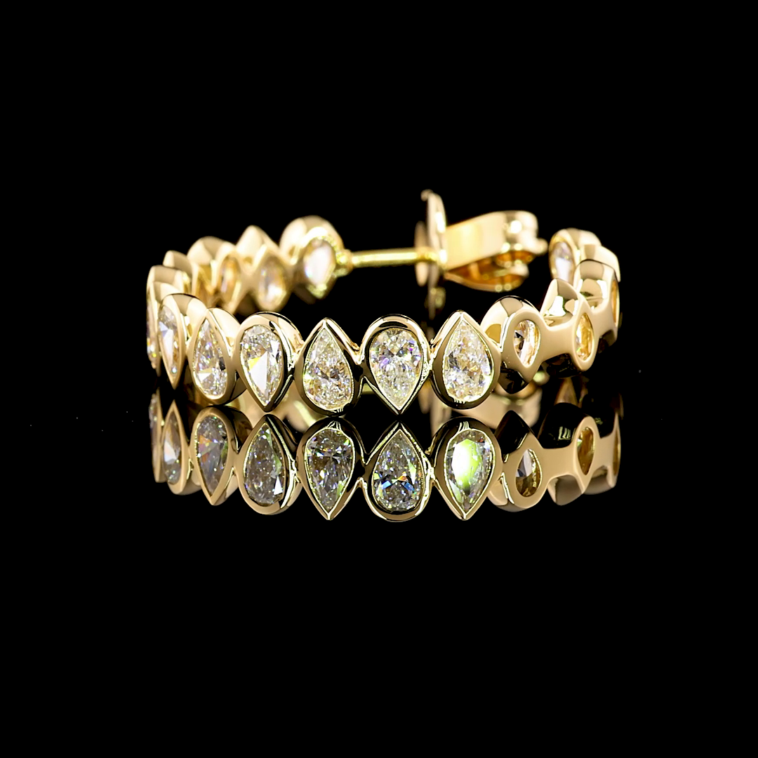 4.12 Cts 14K YELLOW GOLD Pear Shape C Hoops Earring