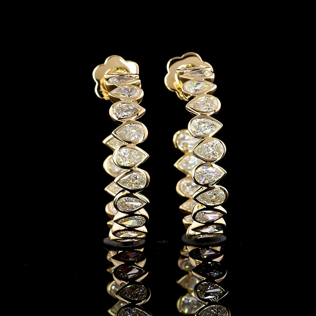 4.12 Cts 14K YELLOW GOLD Pear Shape C Hoops Earring