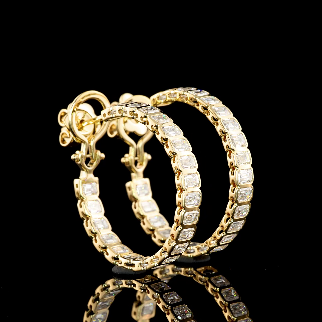 3.99 Cts 14K YELLOW GOLD Emerald Shape Omega Hoops Earring