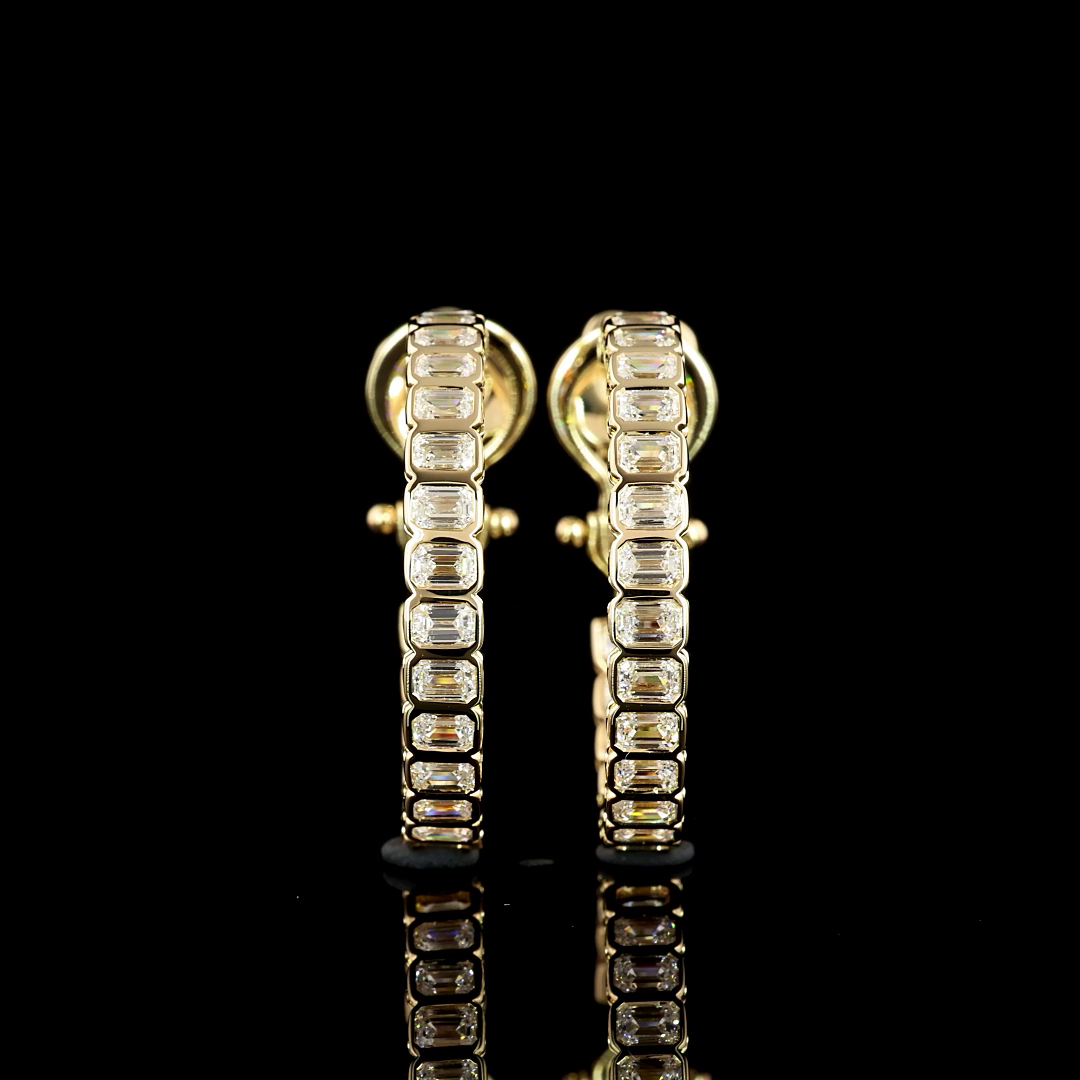 2.57 Cts 14K YELLOW GOLD Emerald Shape Omega Hoops Earring