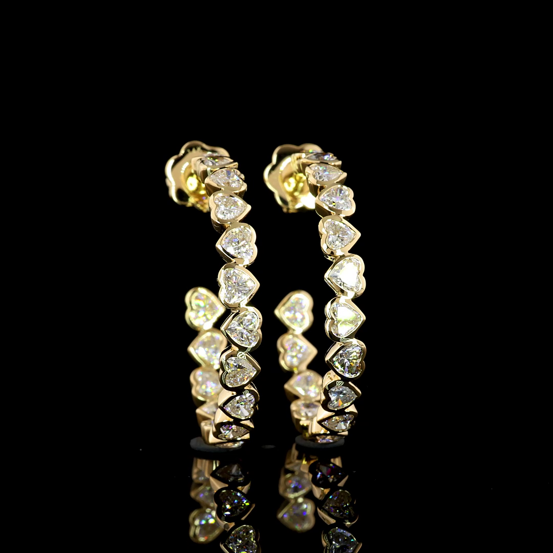 4.28 Cts 14K YELLOW GOLD Heart Shape C Hoops Earring