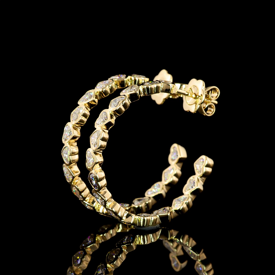 4.28 Cts 14K YELLOW GOLD Heart Shape C Hoops Earring