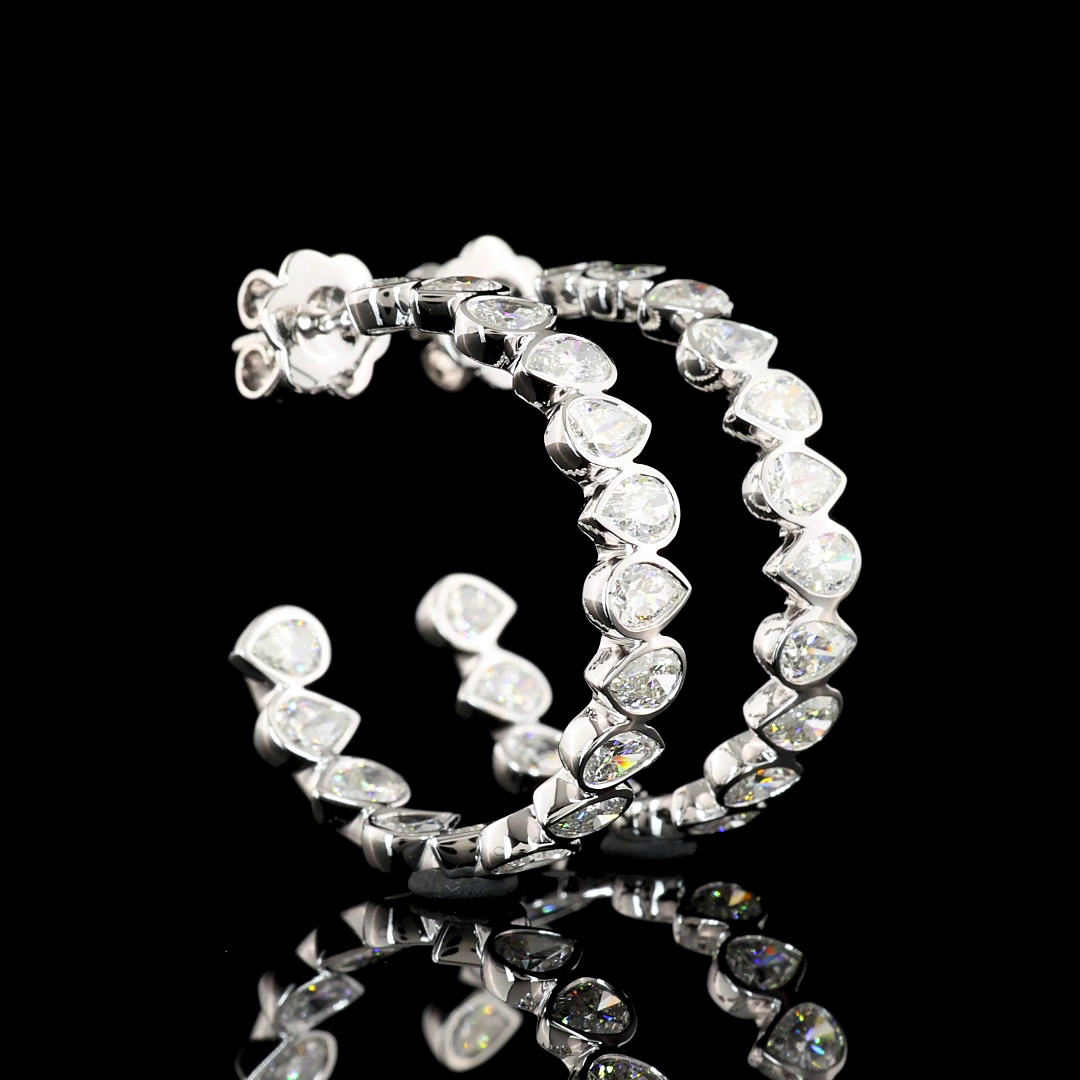 5.72 Cts 14K WHITE GOLD Pear Shape C Hoops Earring