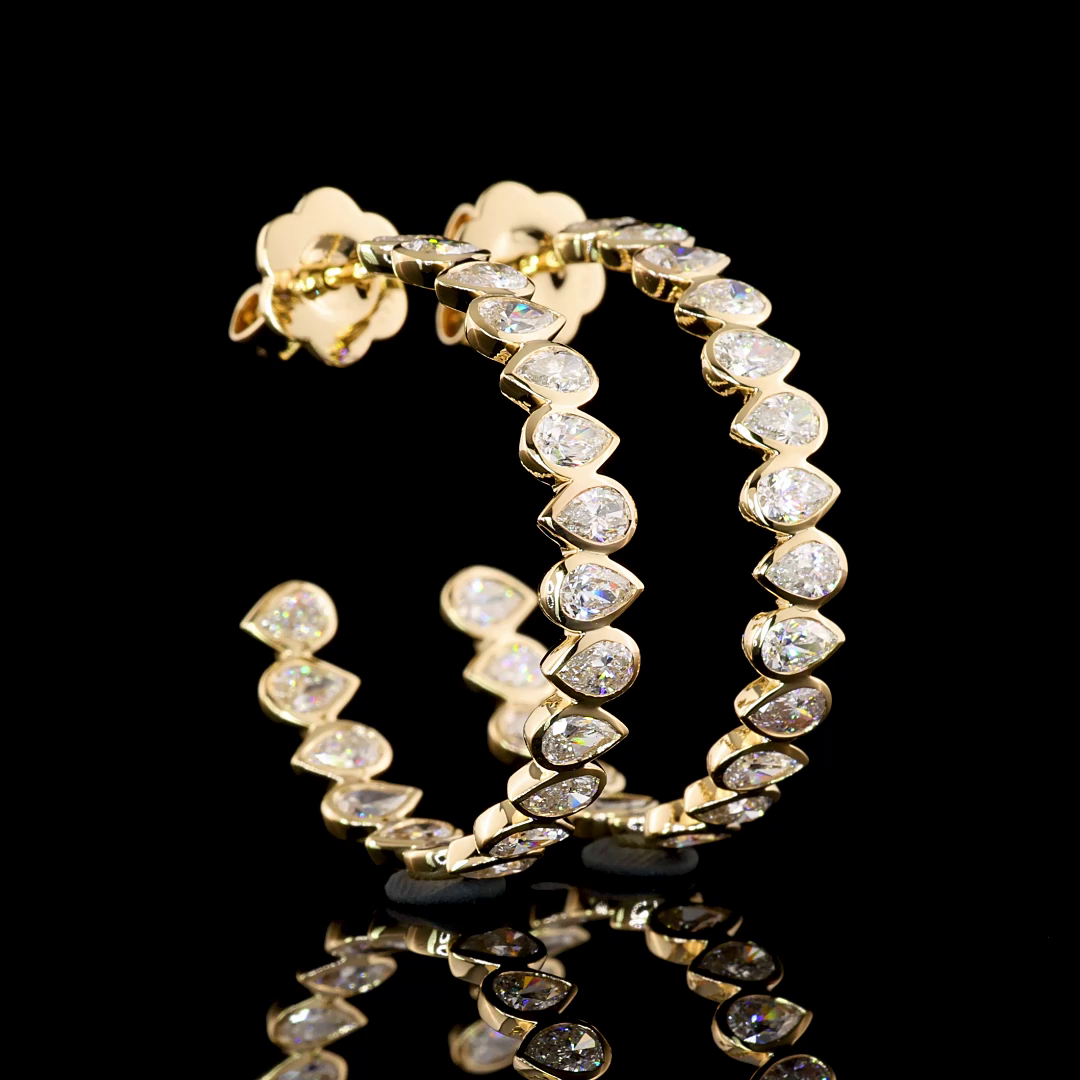 2.74 Cts 14K YELLOW GOLD Pear Shape C Hoops Earring