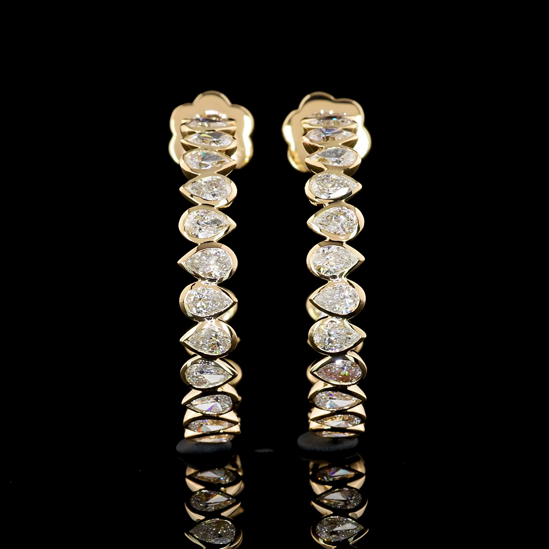 2.74 Cts 14K YELLOW GOLD Pear Shape C Hoops Earring