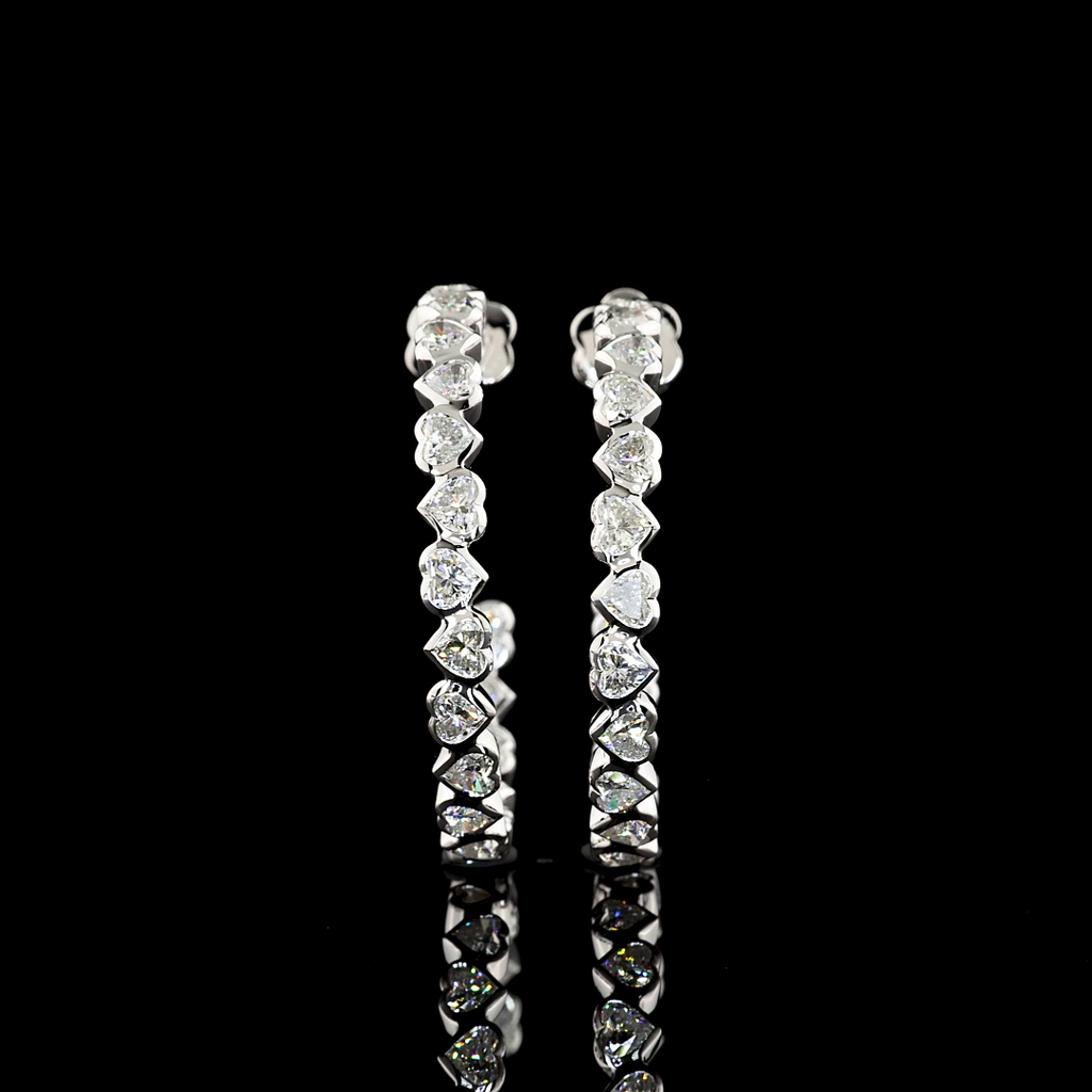5.38 Cts 14K WHITE GOLD Heart Shape C Hoops Earring