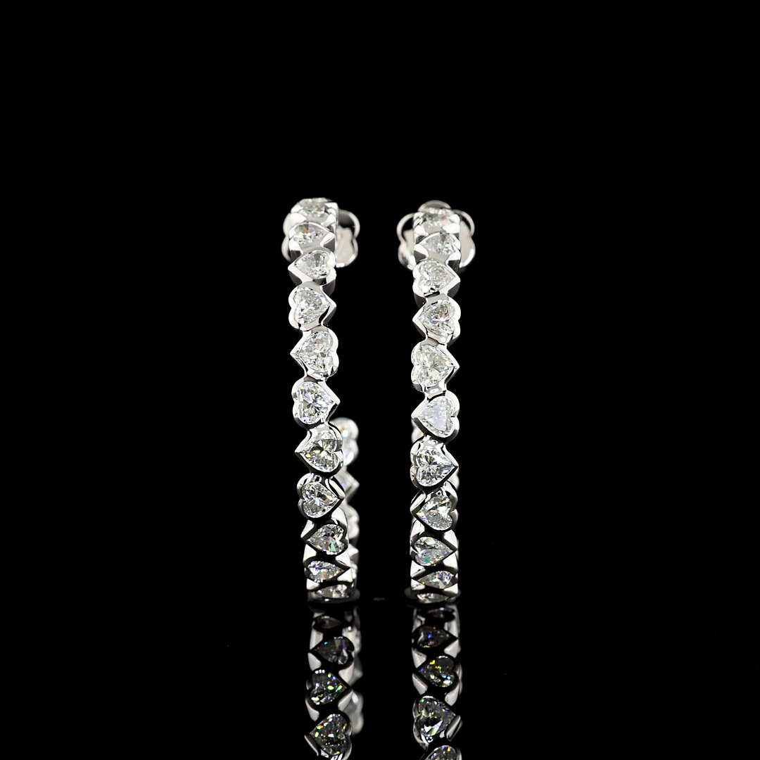 5.38 Cts 14K WHITE GOLD Heart Shape C Hoops Earring