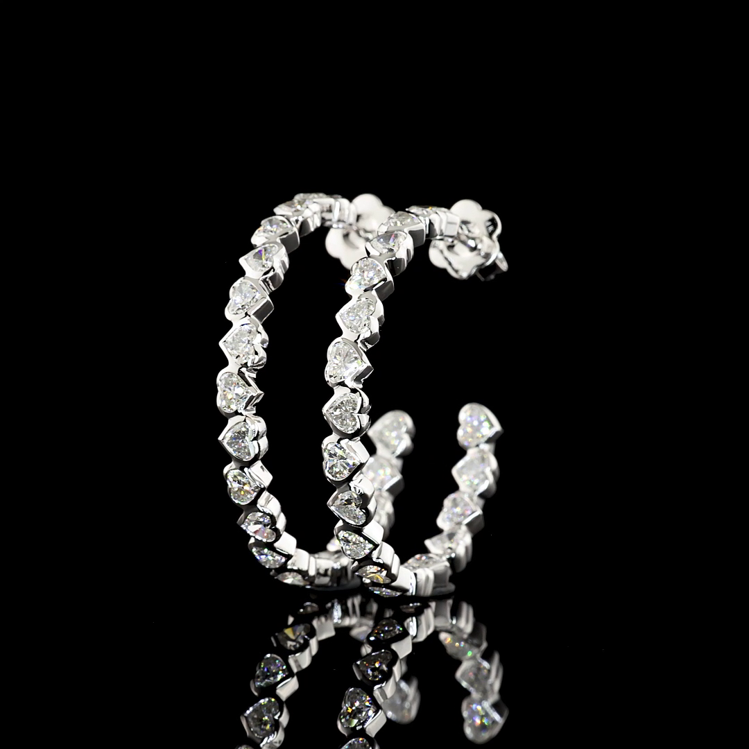 5.38 Cts 14K WHITE GOLD Heart Shape C Hoops Earring