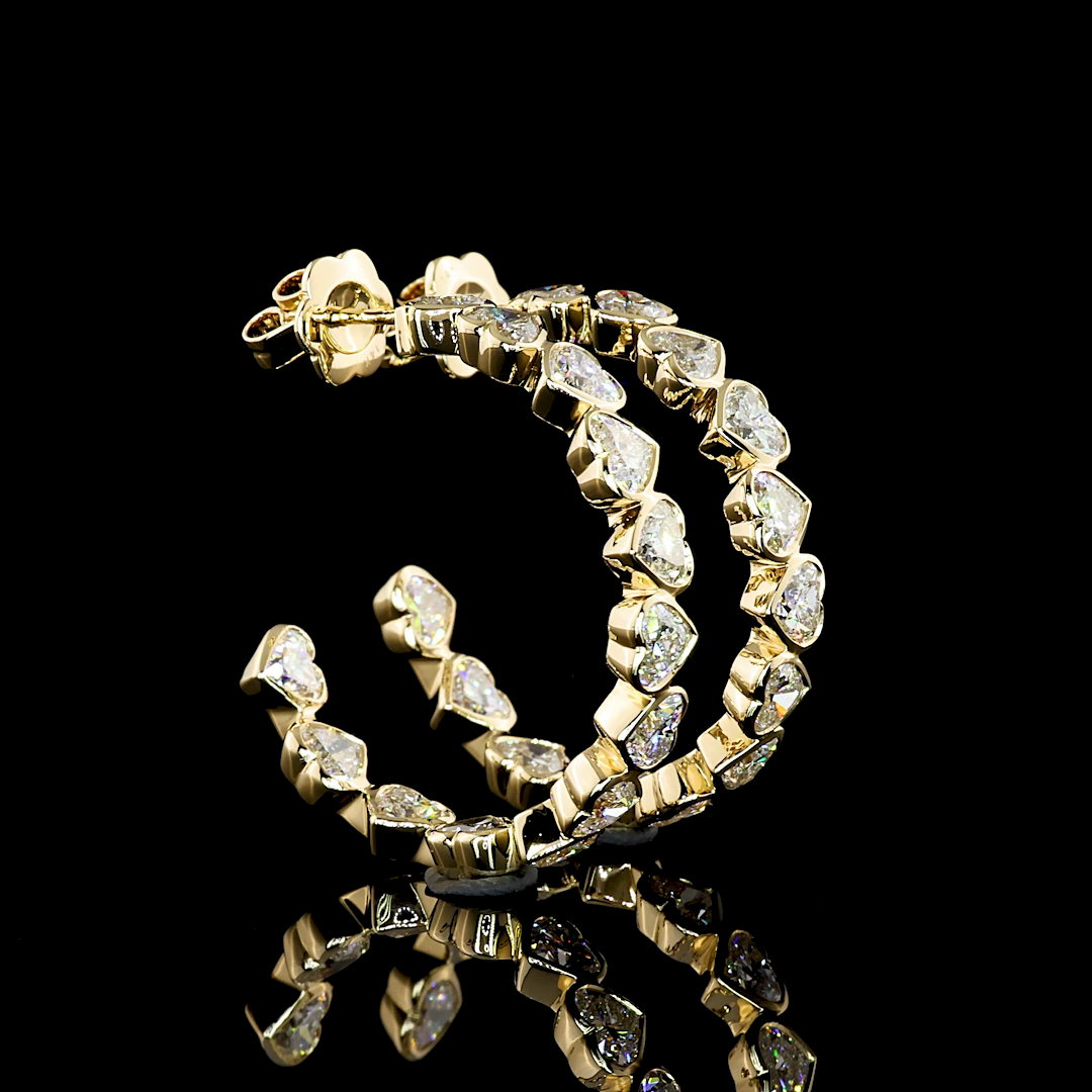 6.62 Cts 14K YELLOW GOLD Heart Shape C Hoops Earring