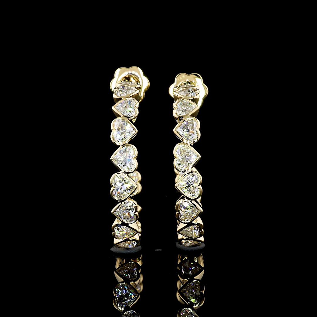 6.62 Cts 14K YELLOW GOLD Heart Shape C Hoops Earring