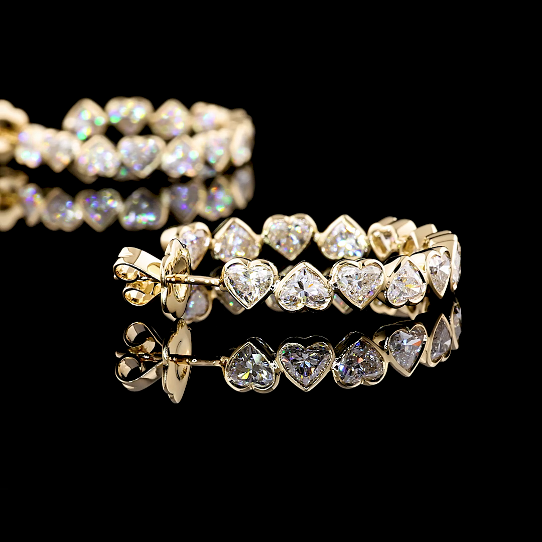 6.62 Cts 14K YELLOW GOLD Heart Shape C Hoops Earring